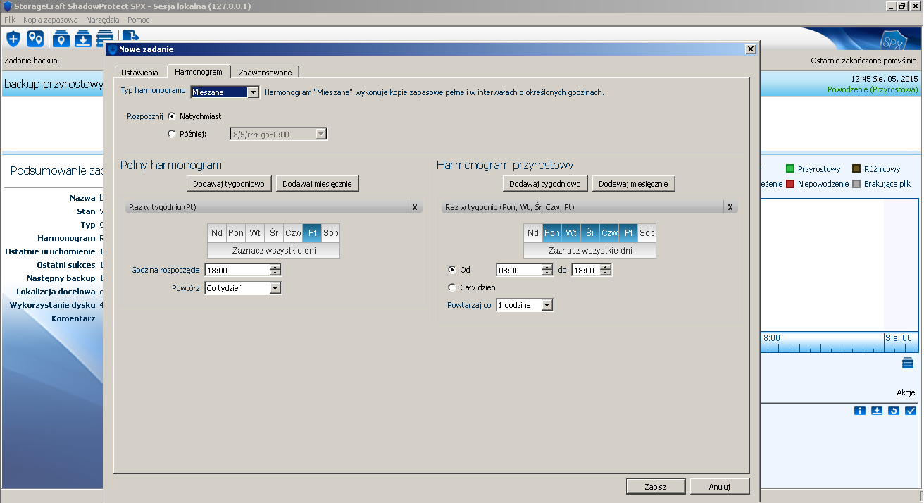 StorageCraft ShadowProtect SPX Desktop - Harmonogram